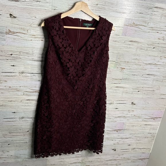 Lauren Ralph Lauren purple floral lace dress midi size 12 - Picture 1 of 10